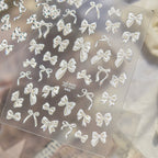 5D Polka Dots Bow Nail Stickers - Shell Light Coquette Pearl Ribbon Decals