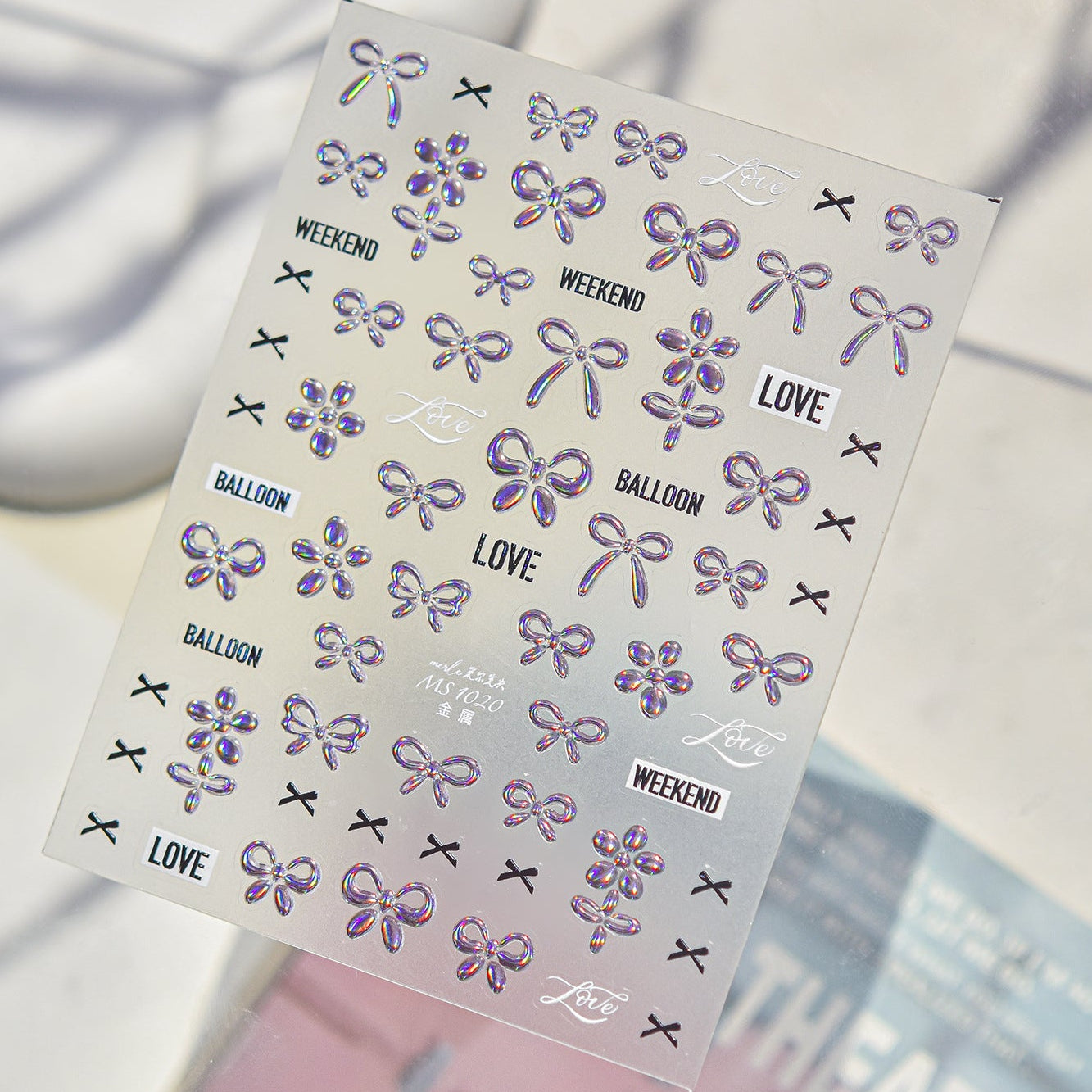 Kawaii Polka Dot Bow Nail Stickers - 3D Cute Bear Decals 5868