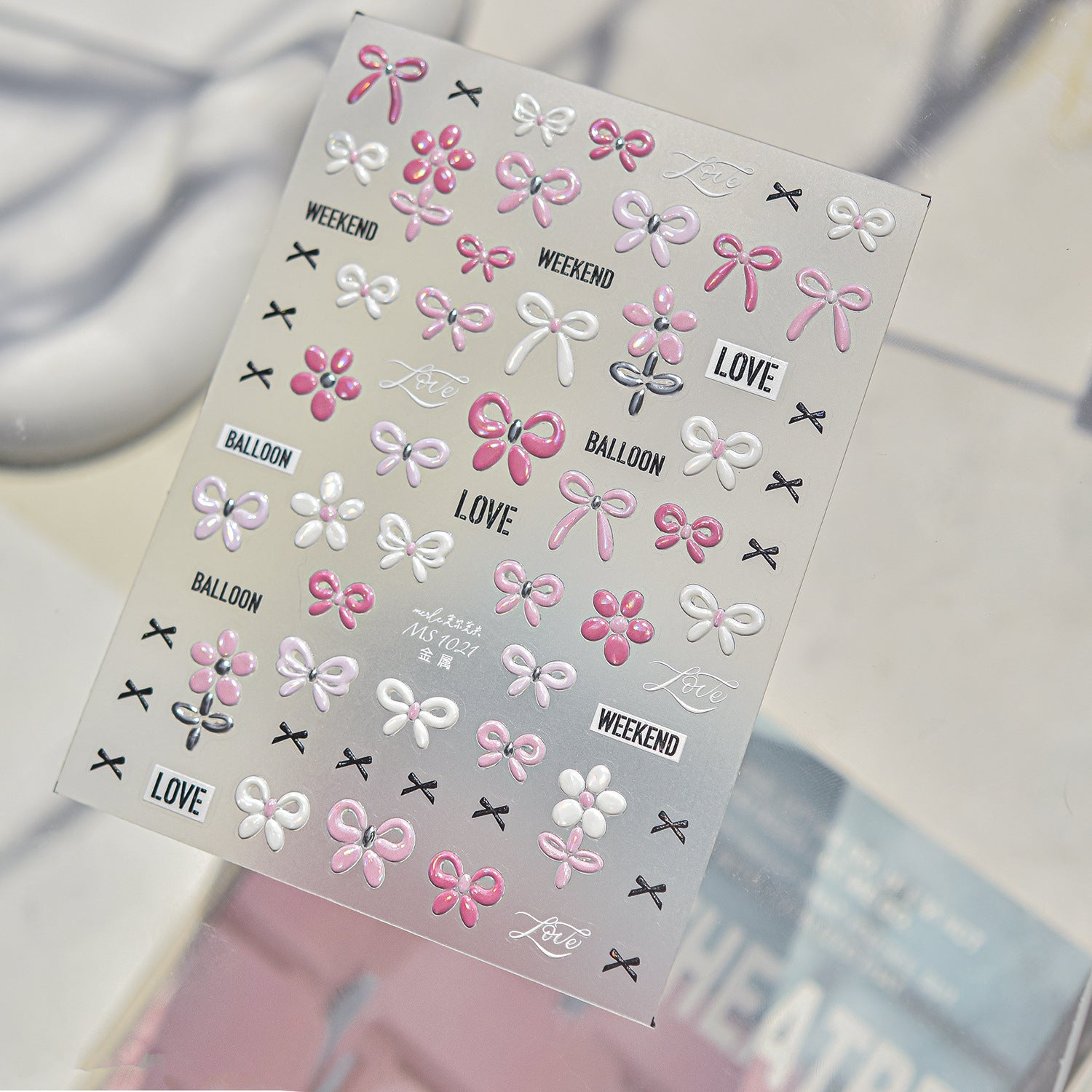 Kawaii Polka Dot Bow Nail Stickers - 3D Cute Bear Decals 5868