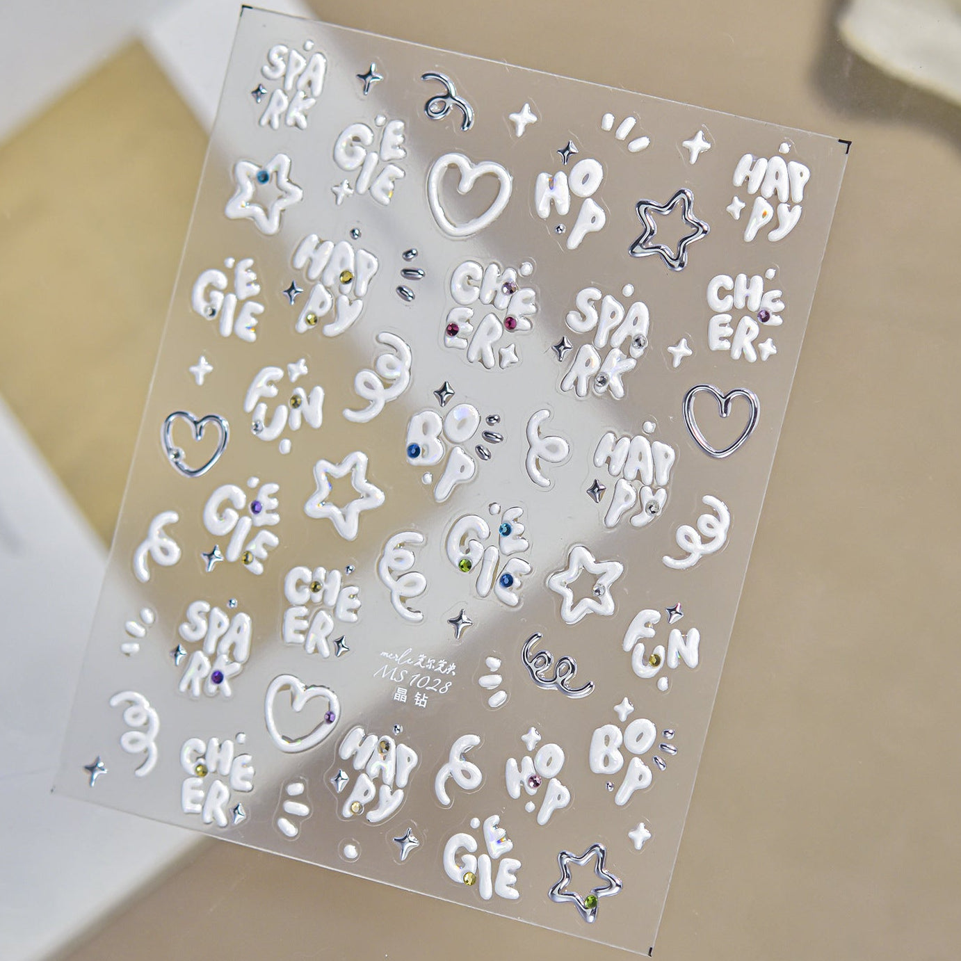 3D Puffy White Nail Stickers - Y2K Chrome Star & Heart Decals