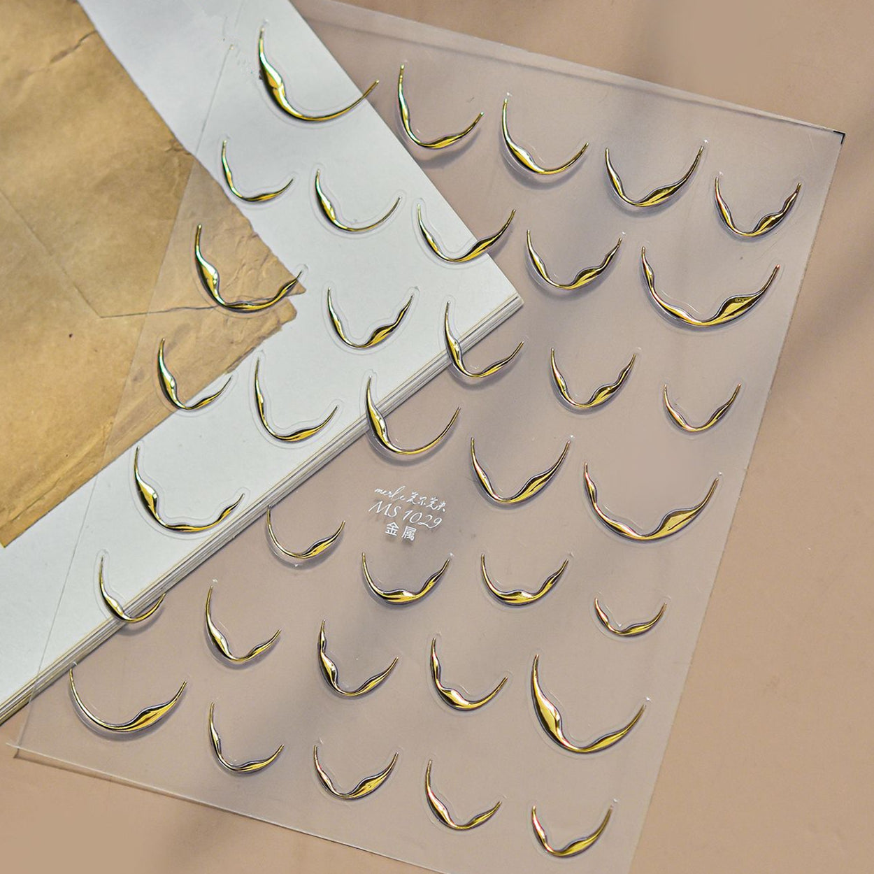 3D Metallic French Line Nail Stickers Gold Silver Chrome Wave Decals 1029