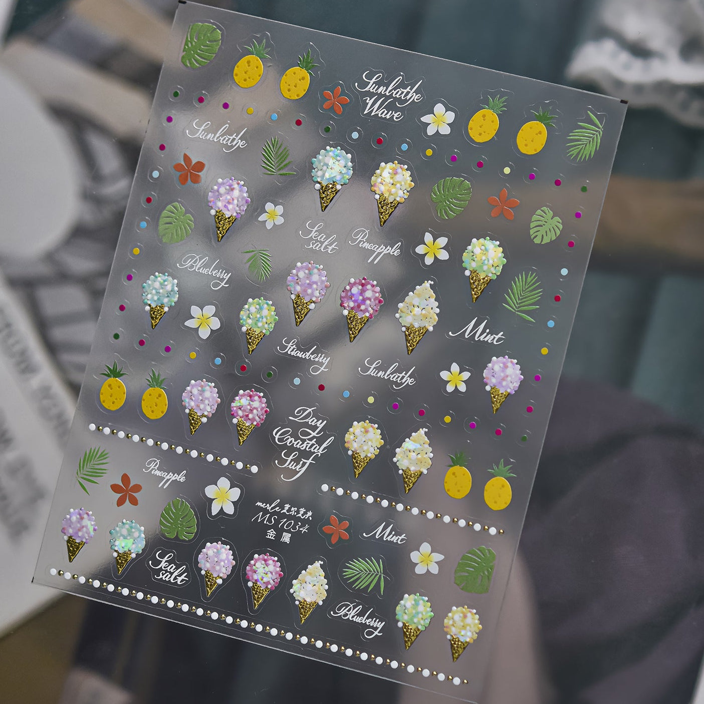 3D Summer Ice Cream & Tropical Nail Stickers - Kawaii Dessert Decals 1034