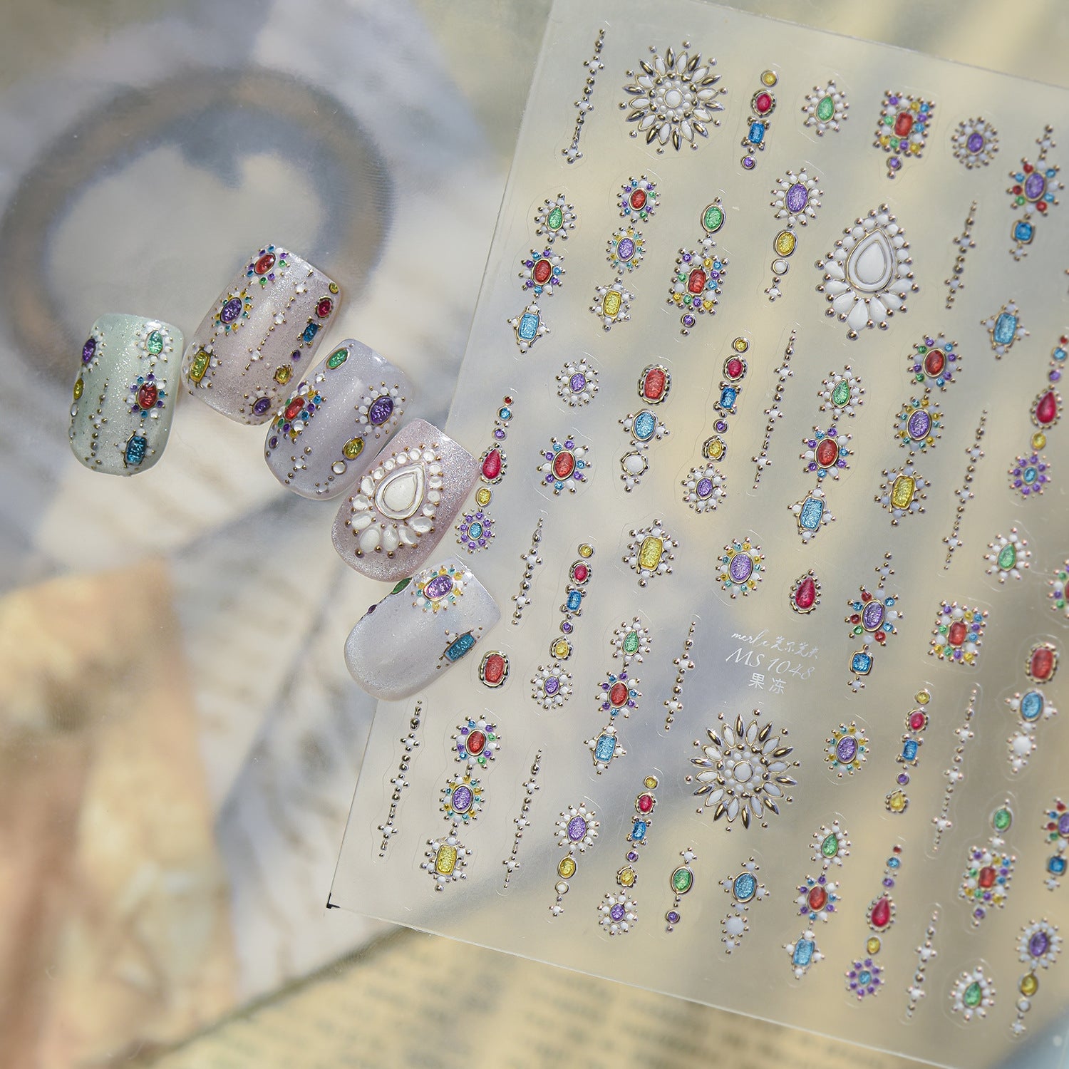 Boho 3D Gemstone & Pearl Nail Stickers 1048