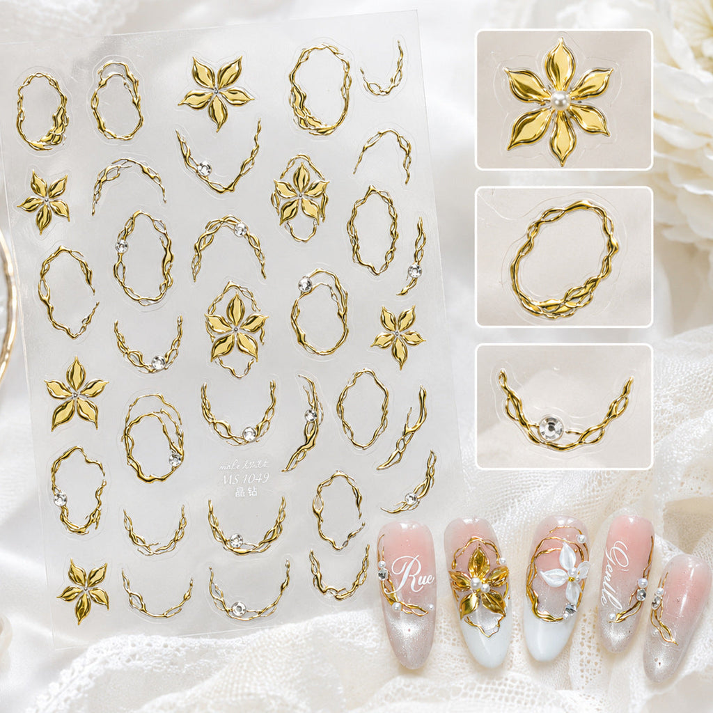 Luxury 3D Metallic Vine & Flower Nail Stickers 1047