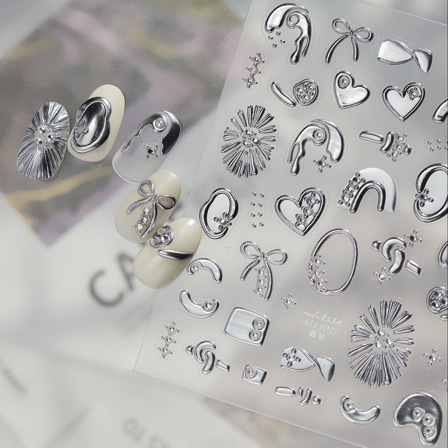 5D Chrome Heart Star Nail Stickers | Y2K Cyber Liquid Metal Decals