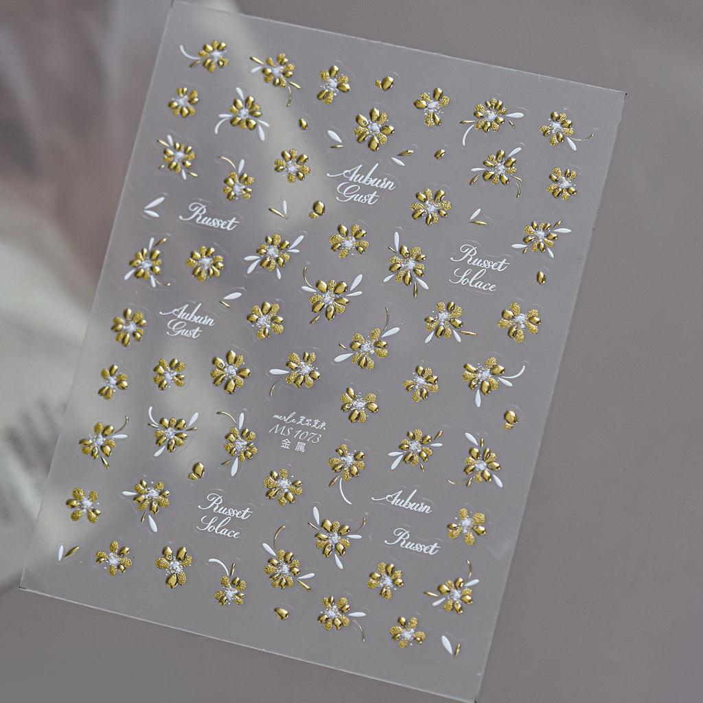 Metal Gold Floral Nail Sticker Decals 1073