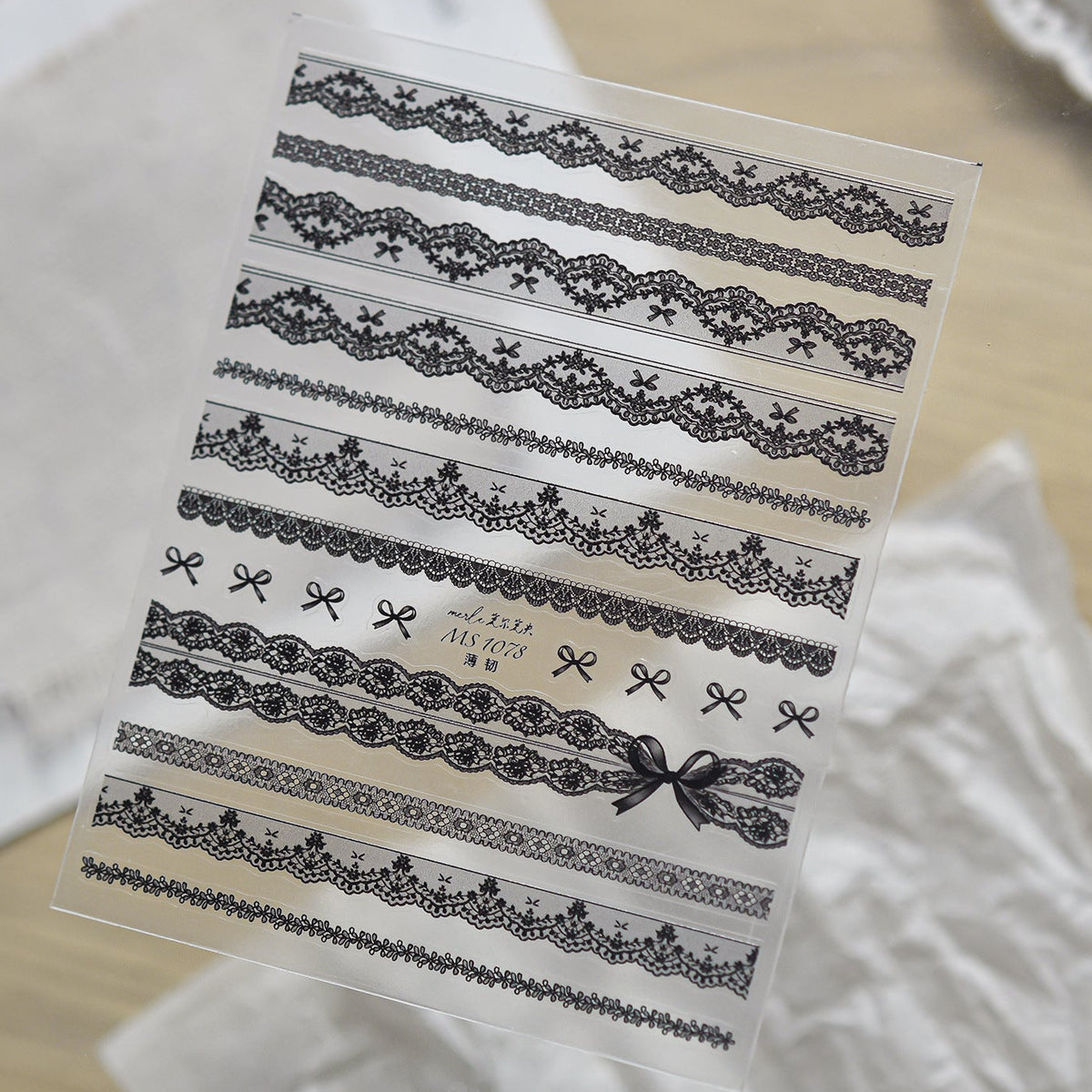 Coquette Lace Bow Nail Stickers - Elegant Black & White Decals 1077