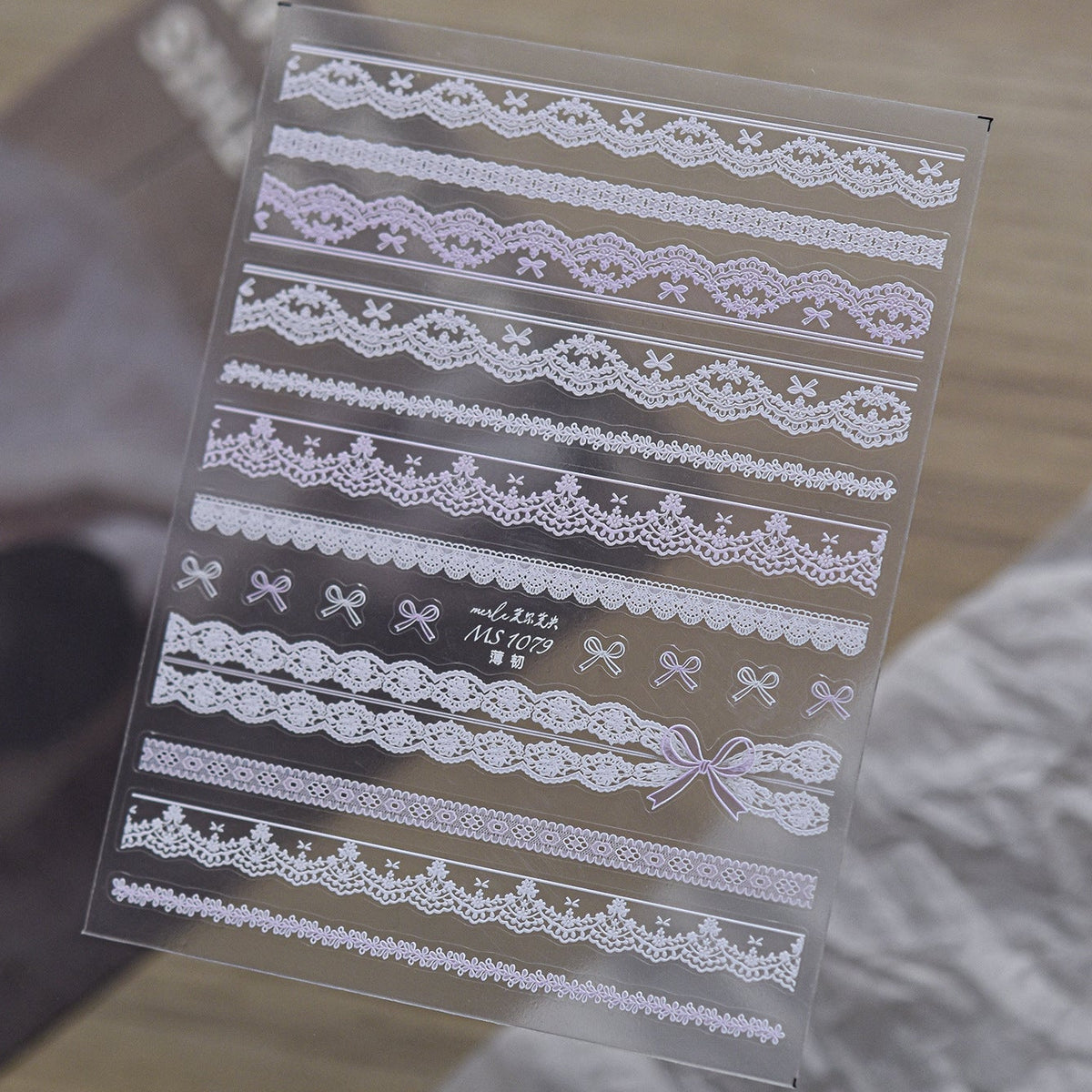 Coquette Lace Bow Nail Stickers - Elegant Black & White Decals 1077