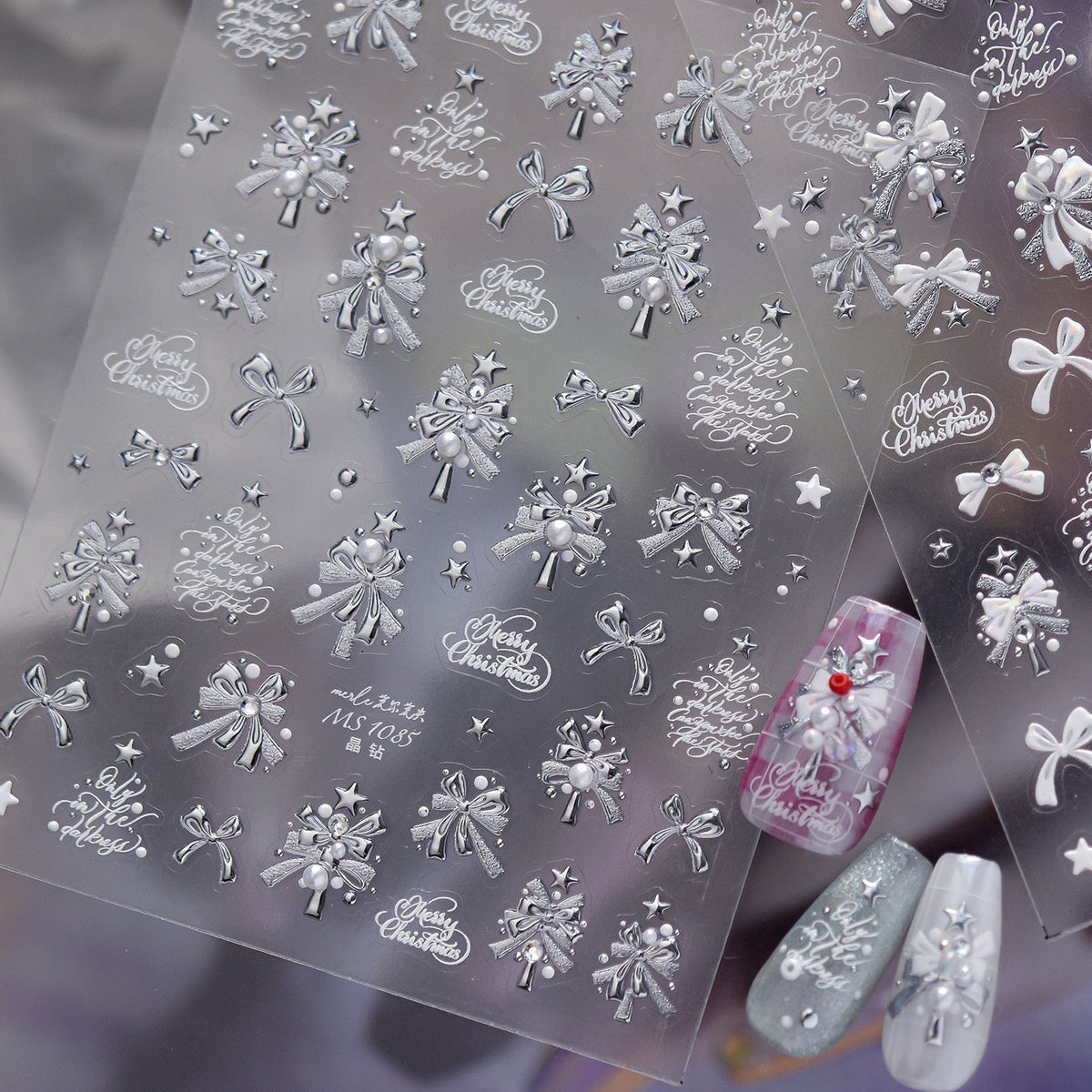 Christmas Tree & Bow Pearl Nail Stickers 