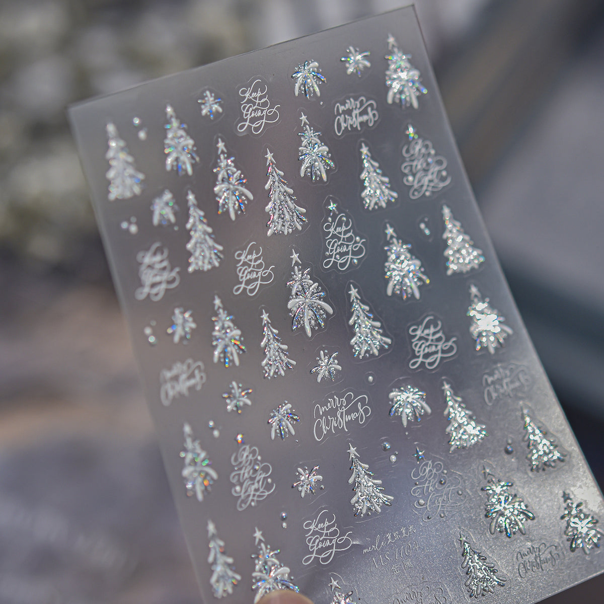 Metallic Christmas Nail Stickers Silver Xmas Tree Snowflake Decals 1104