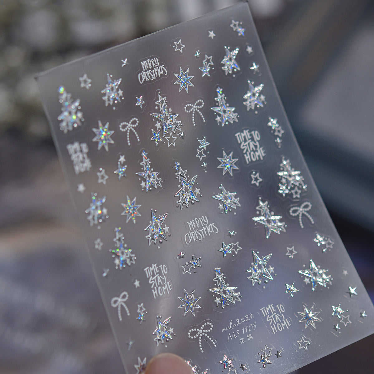 Metallic Christmas Nail Stickers Silver Xmas Tree Snowflake Decals 1104