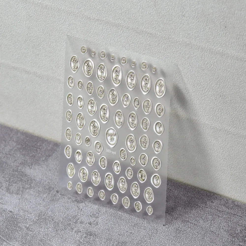 Rose Stamp Nail Art Stickers Adhesive Embossed Flower Signet Sticker Decals TMS256