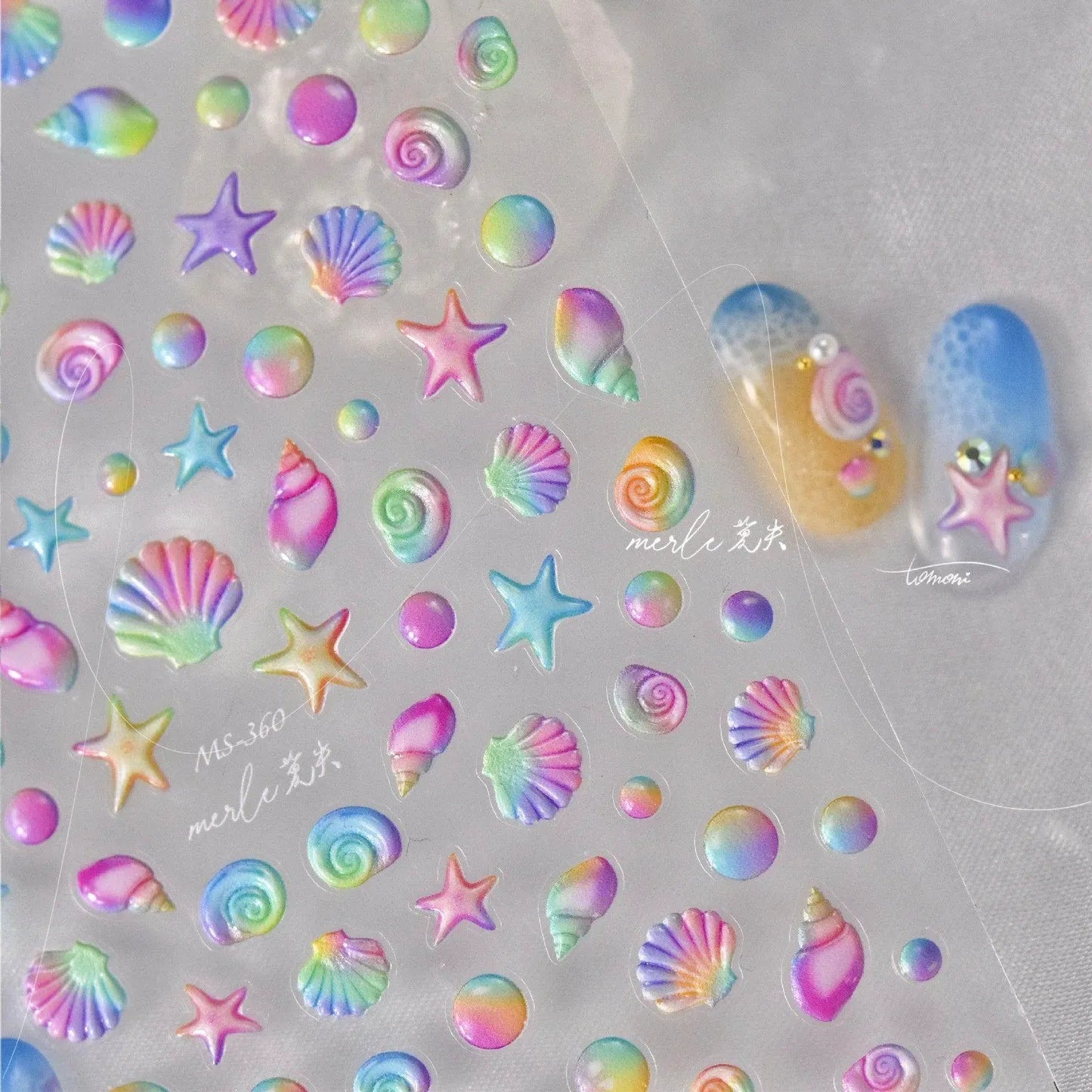 Colorful Shell Nail Art Stickers Adhesive Sea Conch Embossed Sticker Decals MS360