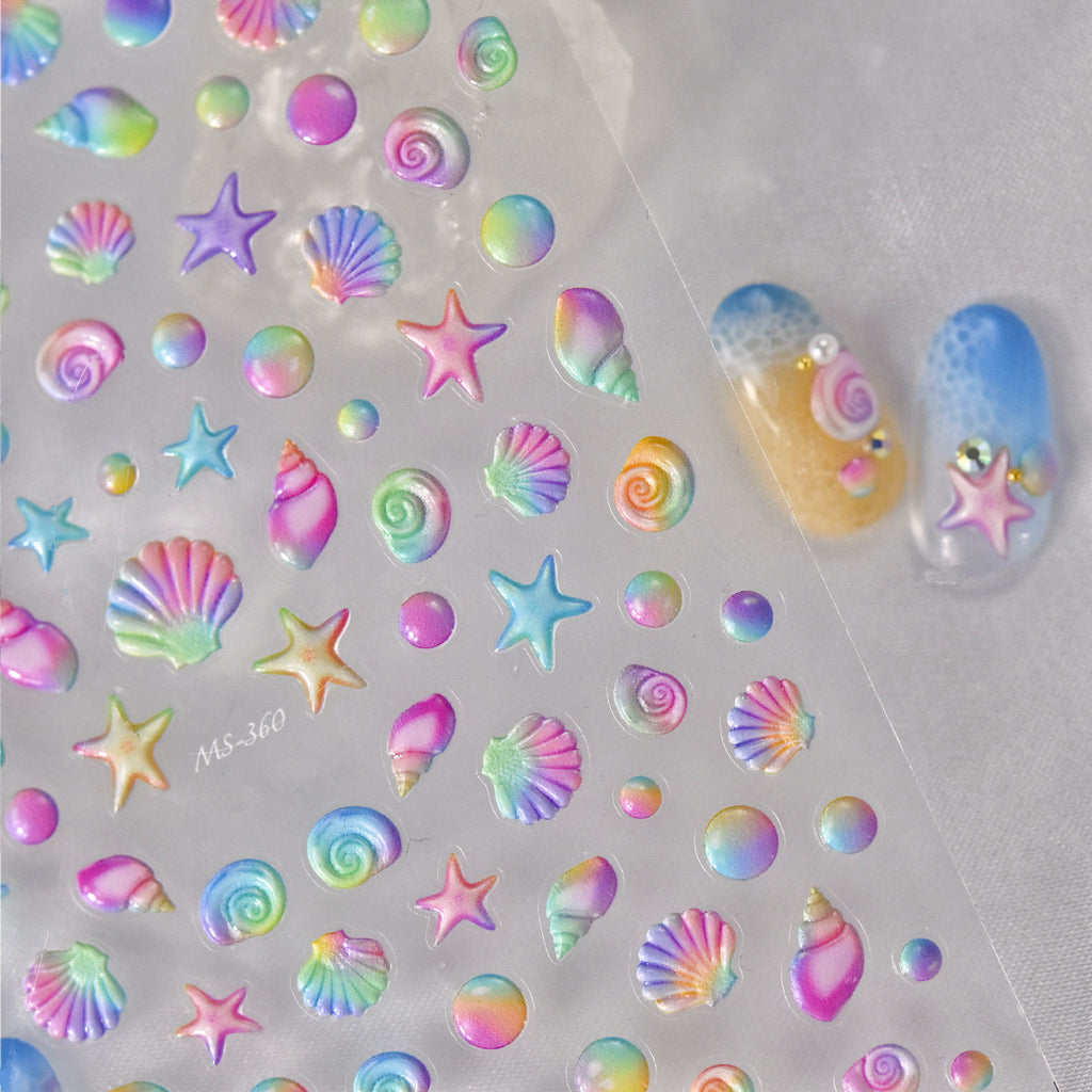 Colorful Shell Nail Art Stickers Adhesive Sea Conch Embossed Sticker Decals