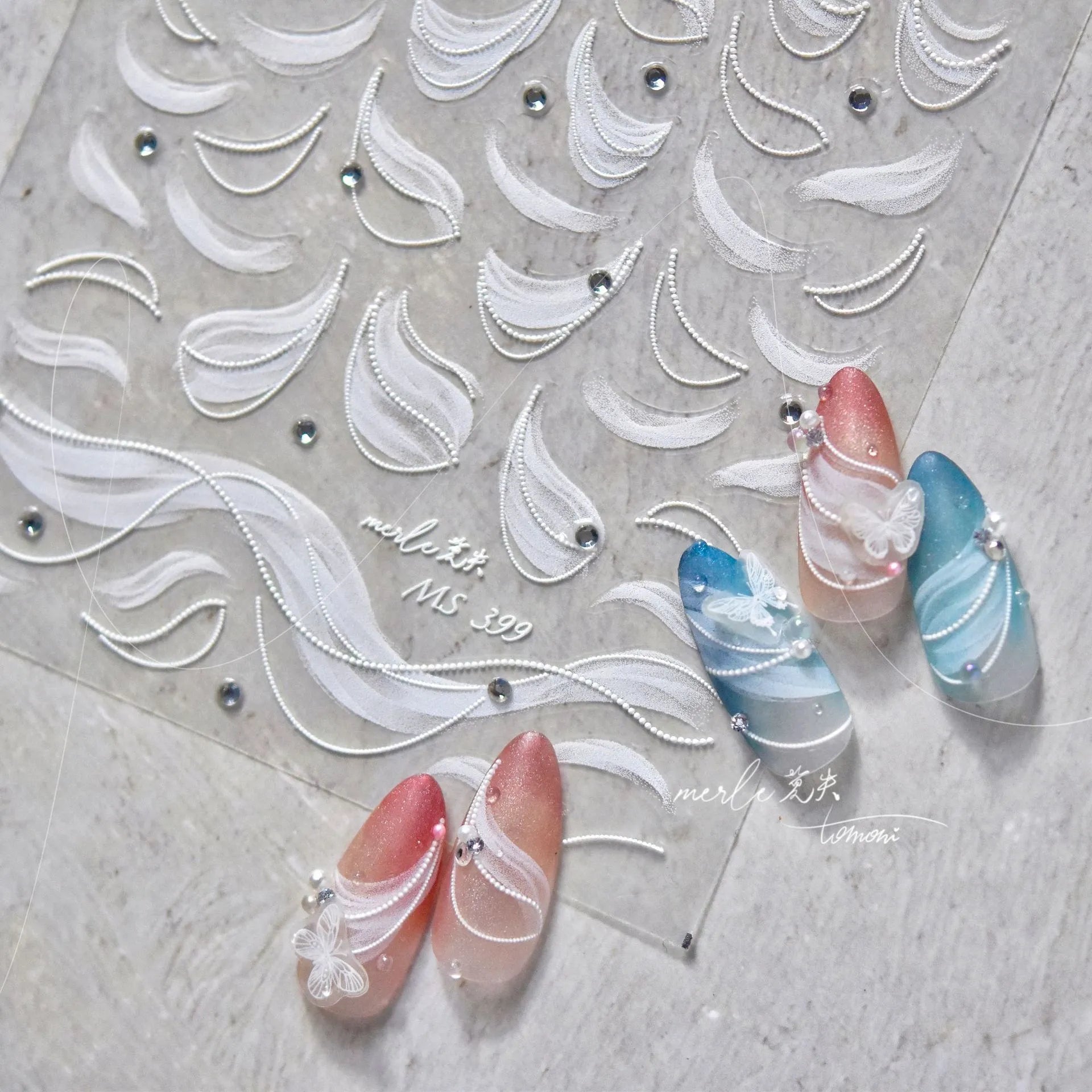 Bow Lace Peals Nail Art Stickers Colorful Bows Tie Adhesive Embossed Sticker Decals MS399