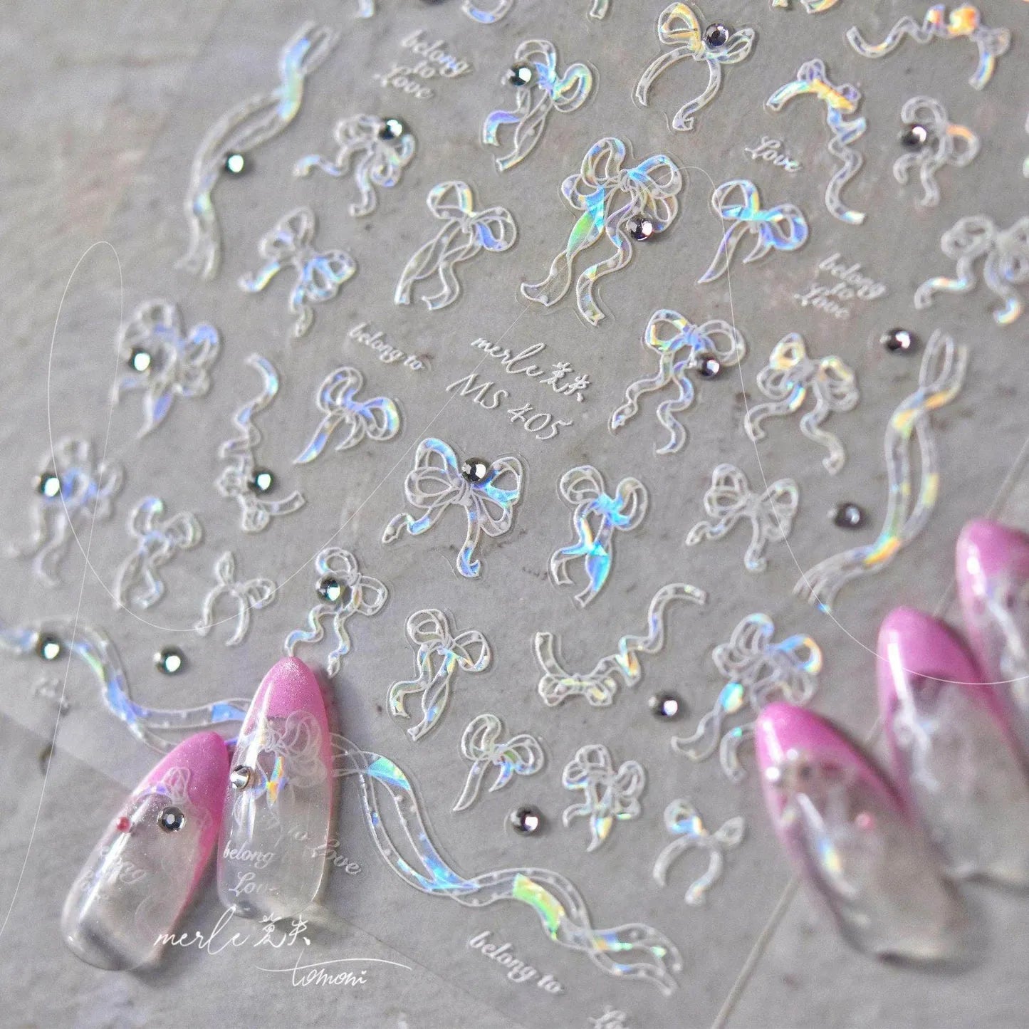 Bow Lace Peals Nail Art Stickers Colorful Bows Tie Adhesive Embossed Sticker Decals MS405