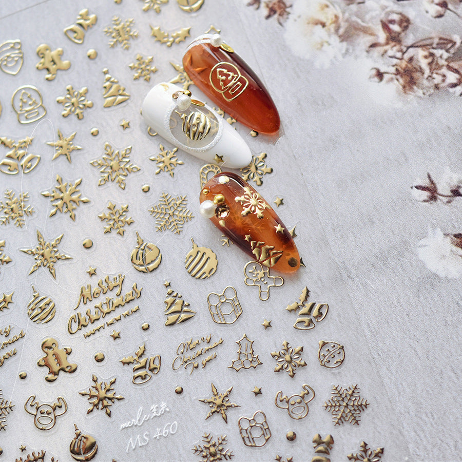 Metal Snowflake Nail Art Stickers Laser Snowman Sticker Decals MS460