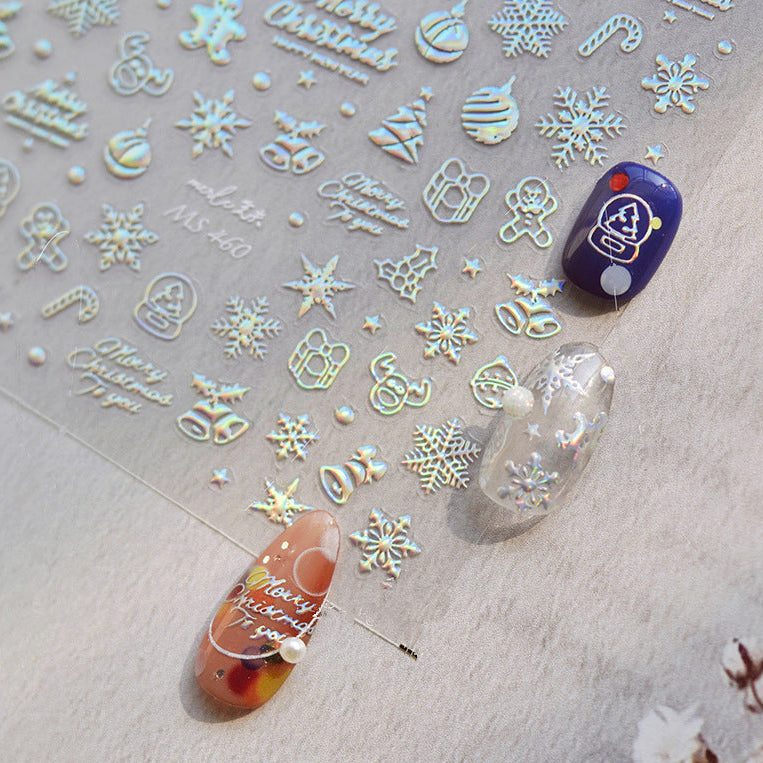 Metal Snowflake Nail Art Stickers Laser Snowman Sticker Decals MS460