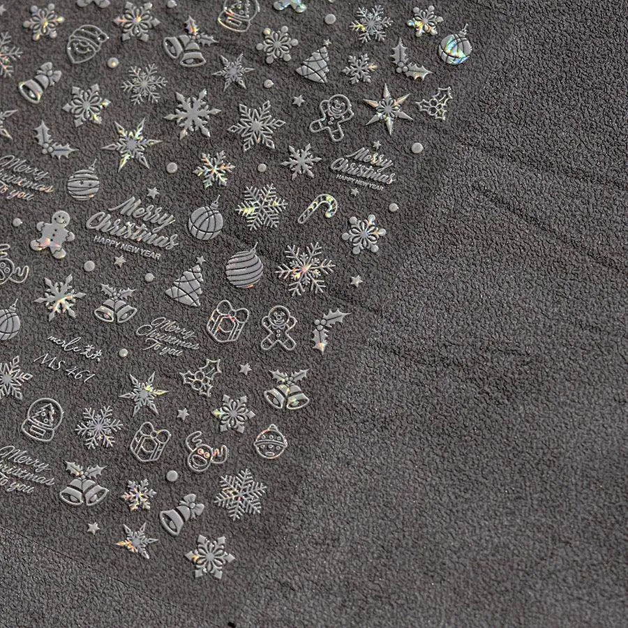 Metal Snowflake Nail Art Stickers Adhesive Embossed Laser Snowman Sticker Decals MS461 Aurora