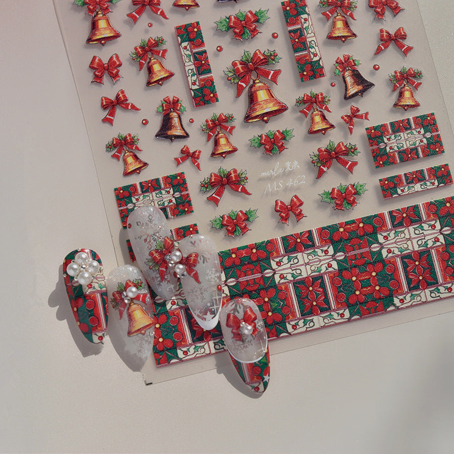 Christmas Bell Nail Art Stickers 3D Bow Knot Decals