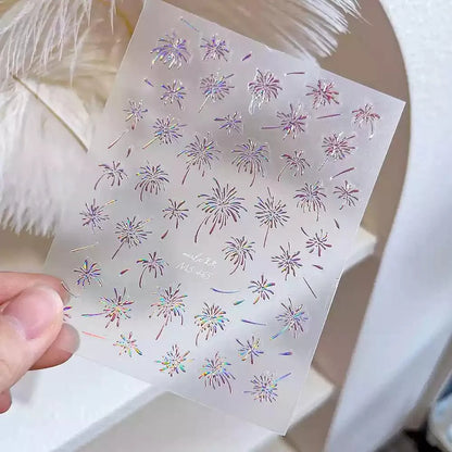 Firework Nail Art Stickers Adhesive Happy New Year Fireworks Embossed Sticker Decals MS465 Laser Pink