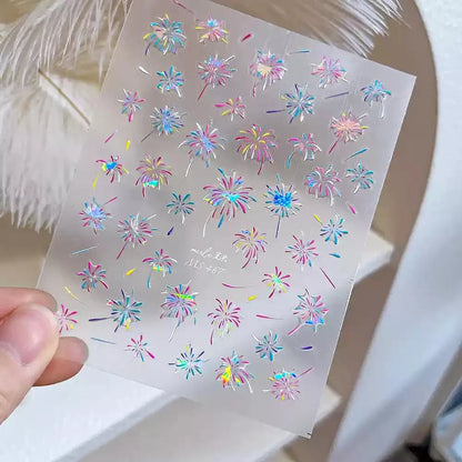 Firework Nail Art Stickers Adhesive Happy New Year Fireworks Embossed Sticker Decals MS467 Shell Light