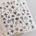 3D Gothic Spider Nail Stickers | Dark Romance Rose & Cross Rhinestone Nail Decals