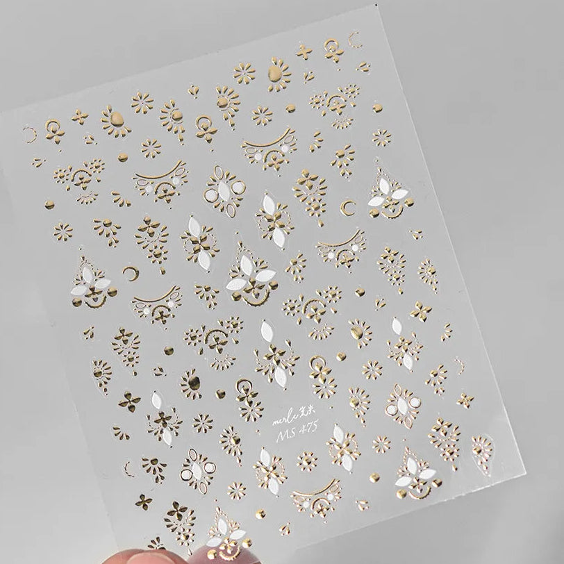 5D Gold White Totem Embossed Nail Stickers MS475