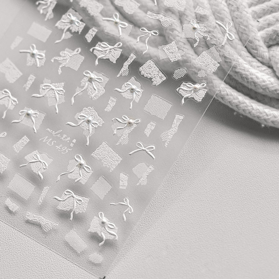 3D Lace Bow Nail Art Stickers - Elegant DIY Wedding Manicure Decals