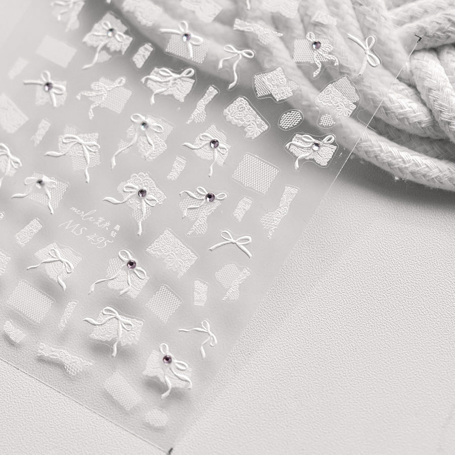 3D Lace Bow Nail Art Stickers - Elegant DIY Wedding Manicure Decals