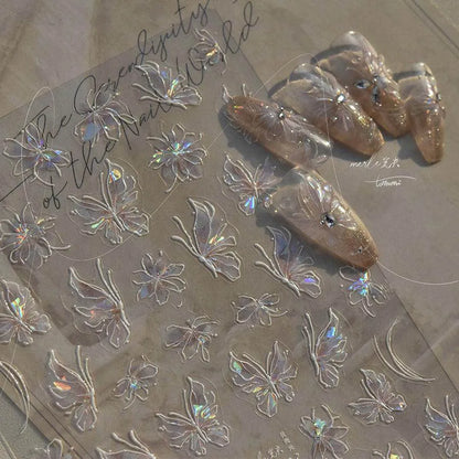 Aurora Light Butterfly Nail Art Stickers Adhesive Embossed Pink Wing Design Sticker Decals MS533 Shell Light