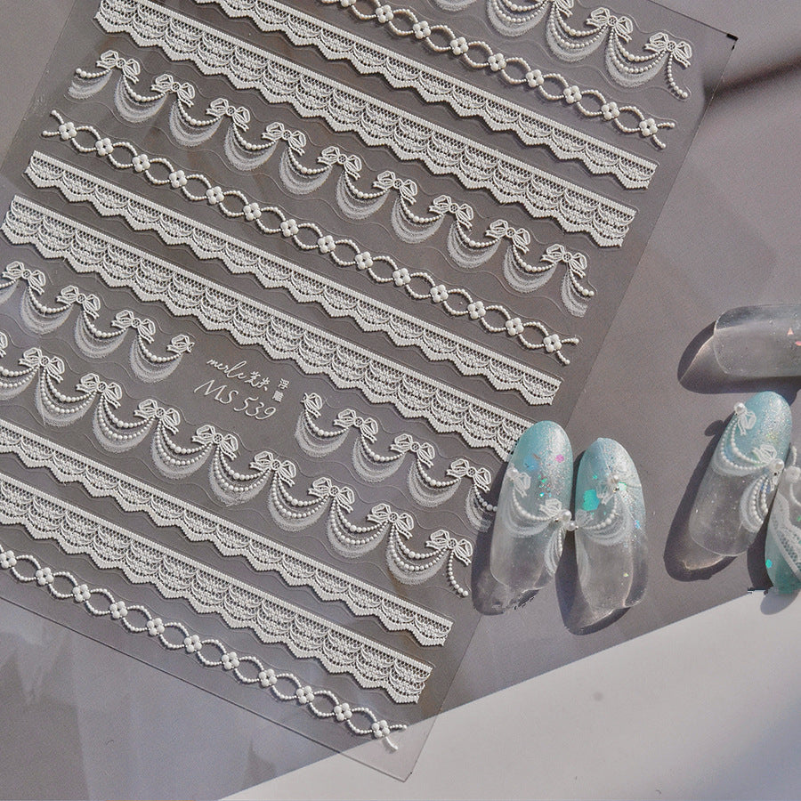 Coquette Lace Bow Nail Stickers - Elegant Black & White Decals