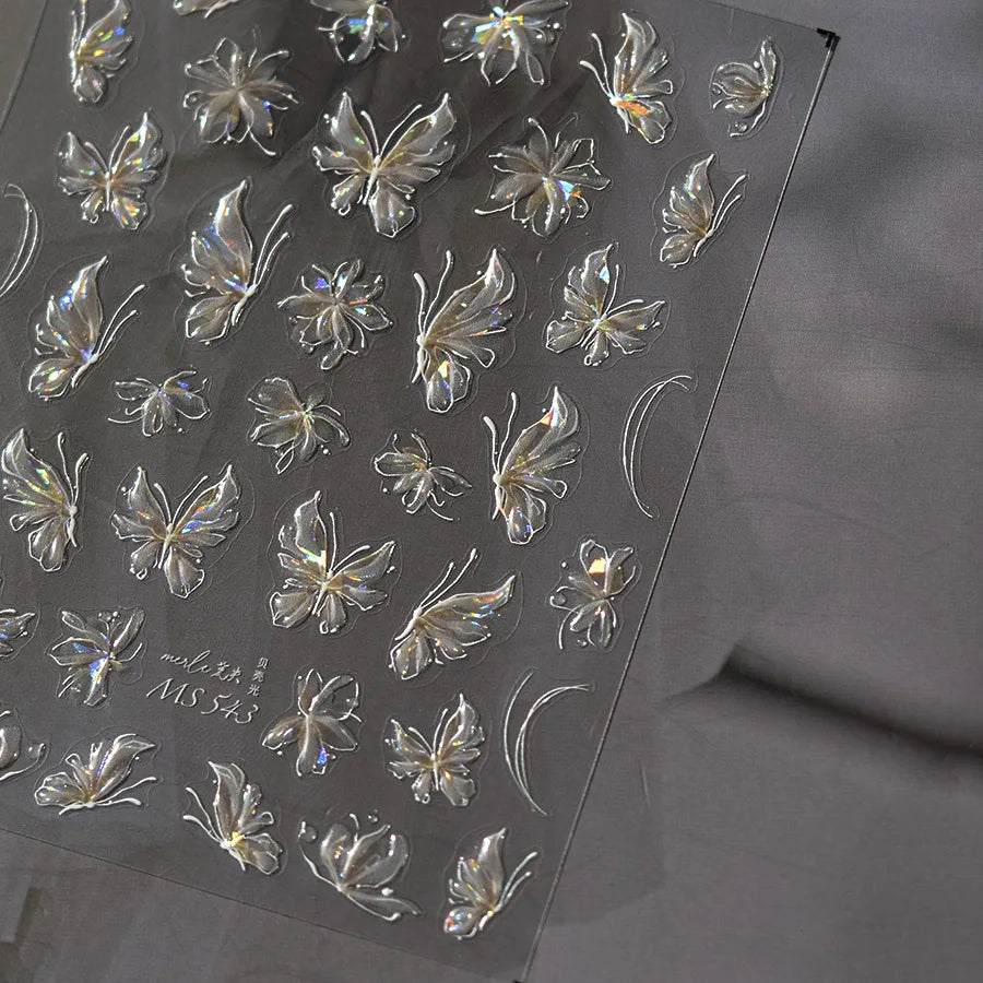 Aurora Light Butterfly Nail Art Stickers Adhesive Embossed Wings Sticker Decals MS543
