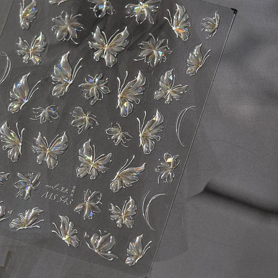 Aurora Light Butterfly Nail Art Stickers Adhesive Embossed Pink Wing Design Sticker Decals MS543 Jelly
