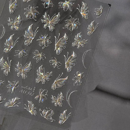 Aurora Light Butterfly Nail Art Stickers Adhesive Embossed Pink Wing Design Sticker Decals MS543 Jelly