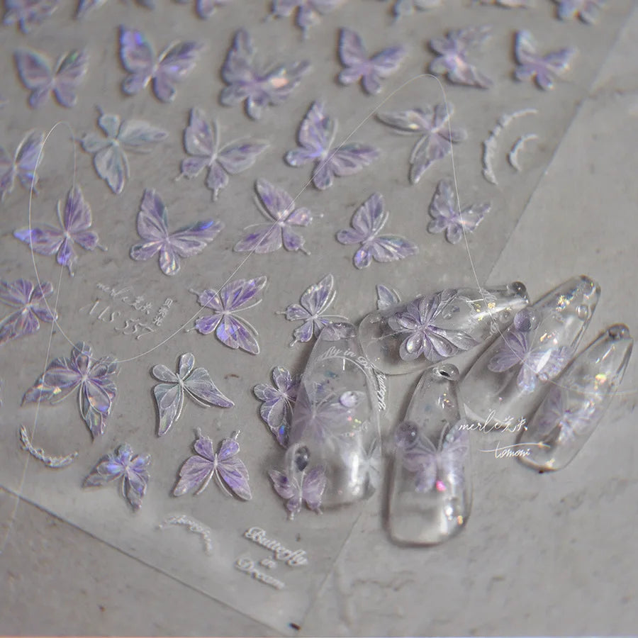 Aurora Light Butterfly Nail Art Stickers Adhesive Embossed Wings Sticker Decals MS557