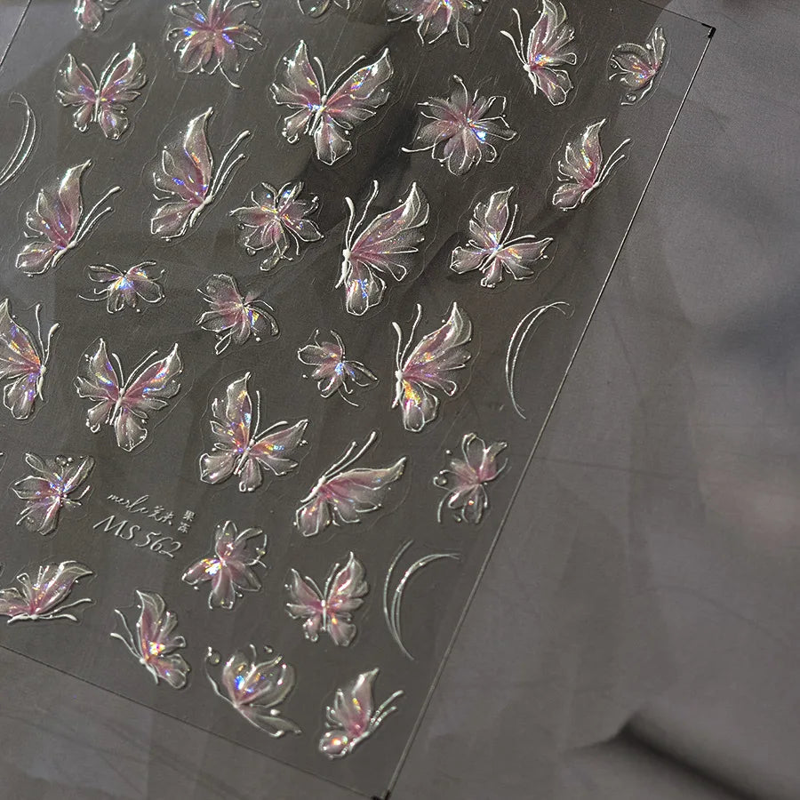 Aurora Light Butterfly Nail Art Stickers Adhesive Embossed Wings Sticker Decals MS562