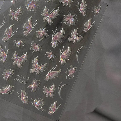 Aurora Light Butterfly Nail Art Stickers Adhesive Embossed Pink Wing Design Sticker Decals MS562 Jelly