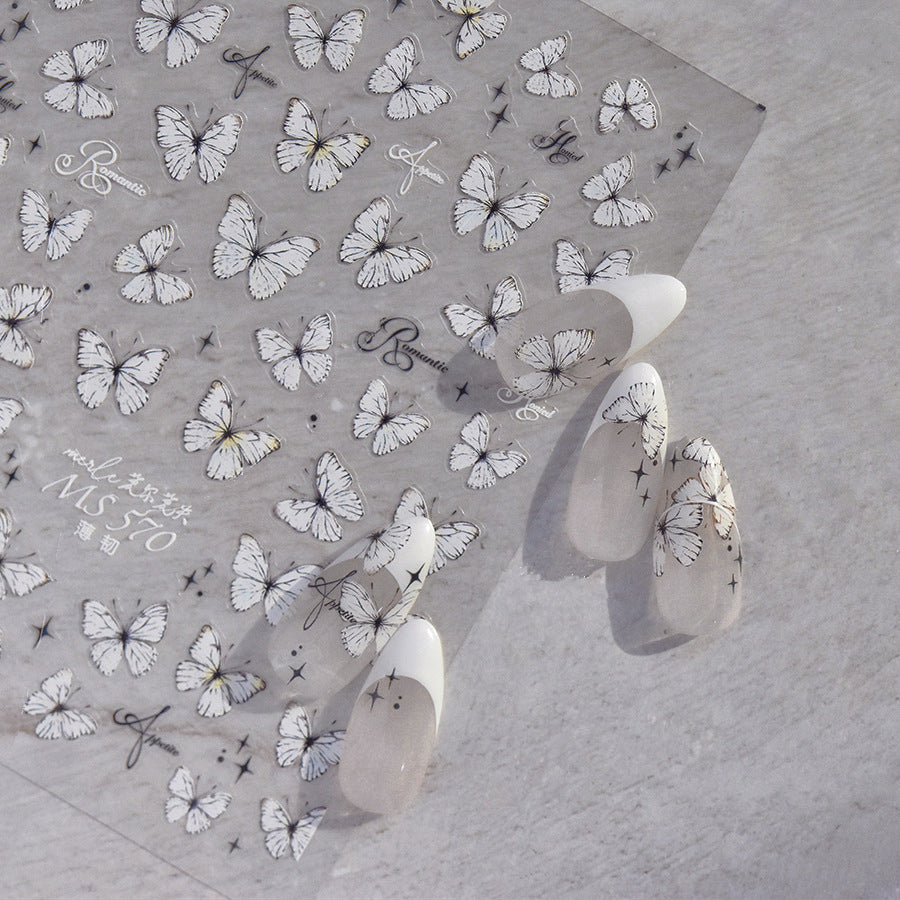 White Butterfly Nail Sticker 3D Adhesive Decals