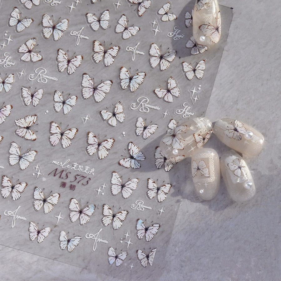 White Butterfly Nail Sticker 3D Adhesive Decals