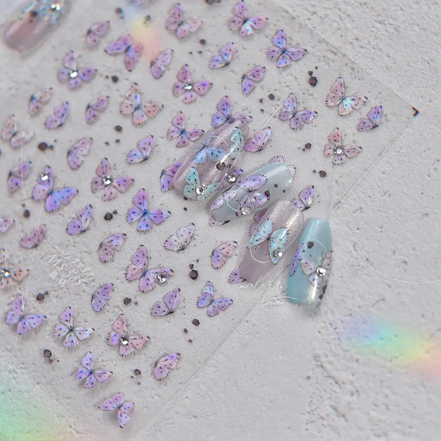 Black White Butterfly Nail Sticker Speckled Butterfly Wings Adhesive Sticker Decals MS585