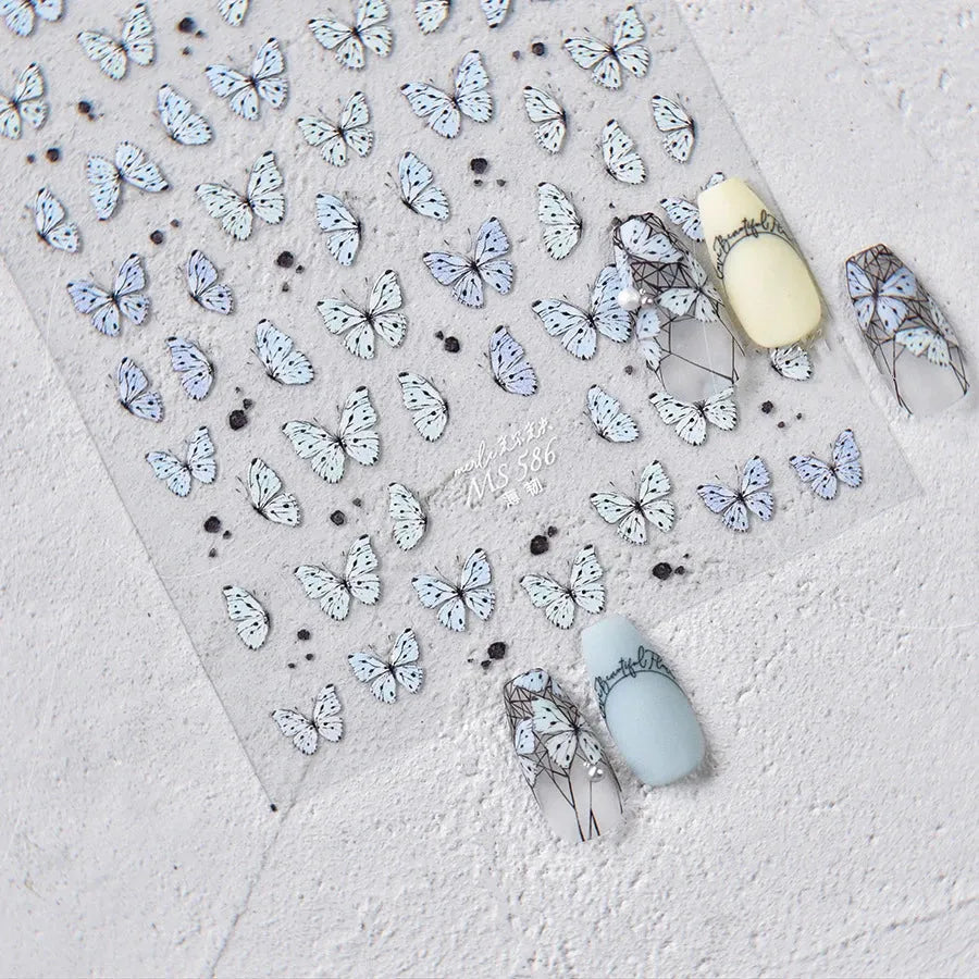 Black White Butterfly Nail Sticker Speckled Butterfly Wings Adhesive Sticker Decals MS588