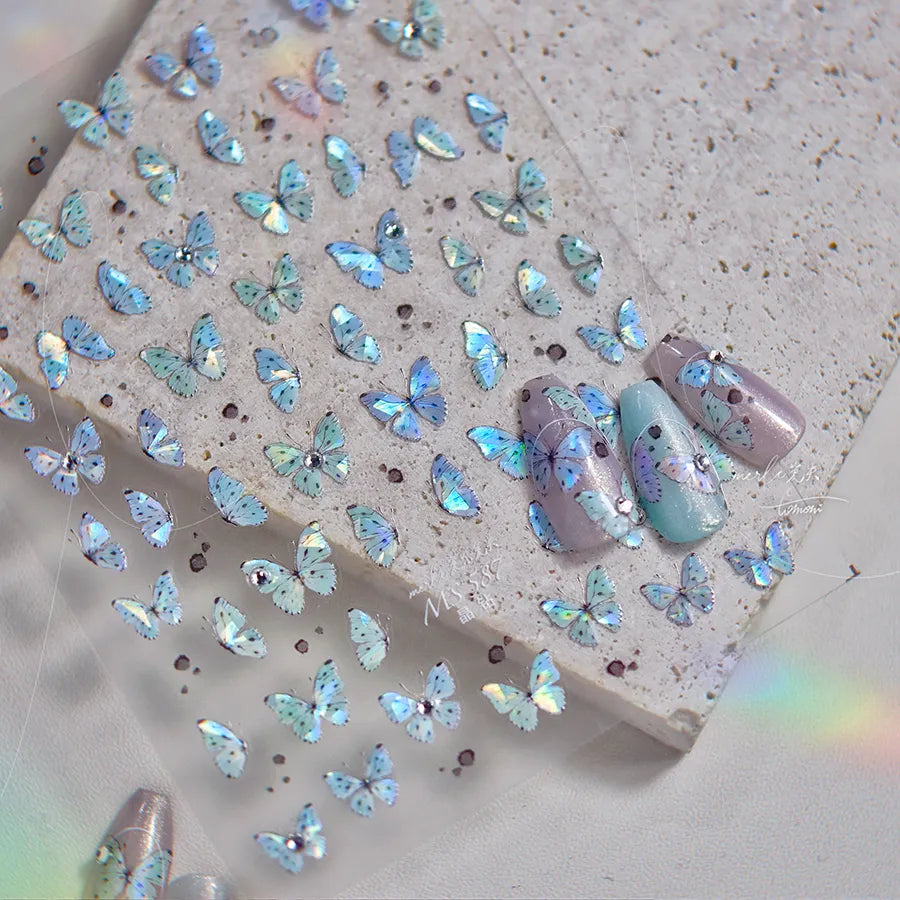 Black White Butterfly Nail Sticker Speckled Butterfly Wings Adhesive Sticker Decals MS587