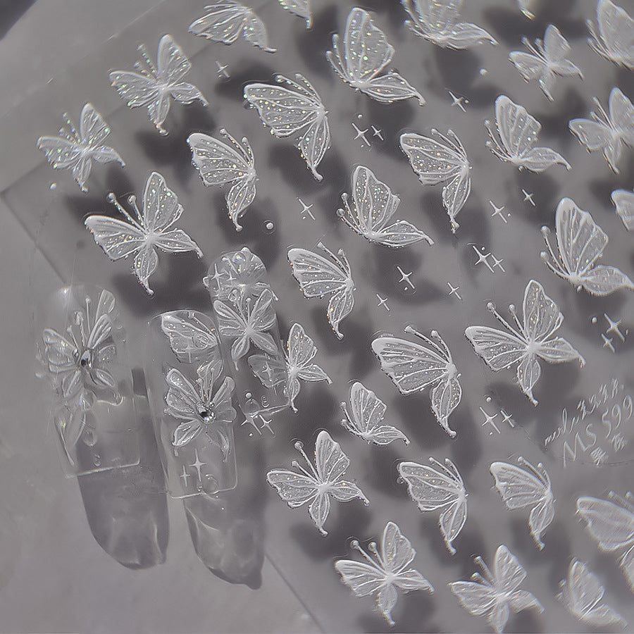 3D Butterfly Nail Stickers - Shimmer Glitter Fairy Wing Nail Art Decals 