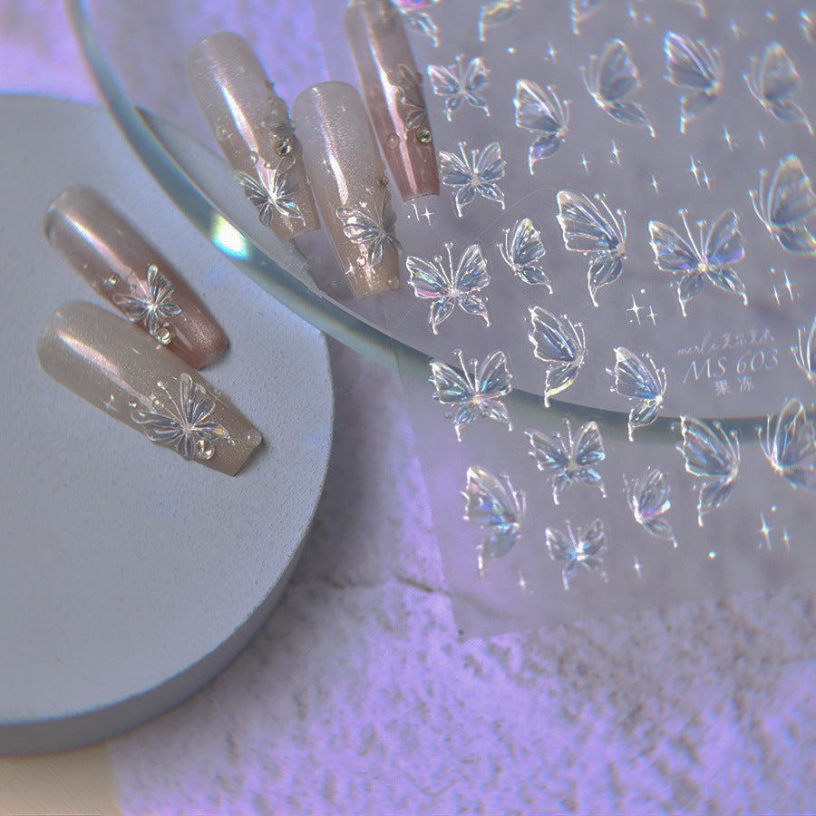 3D Butterfly Nail Stickers - Shimmer Glitter Fairy Wing Nail Art Decals 