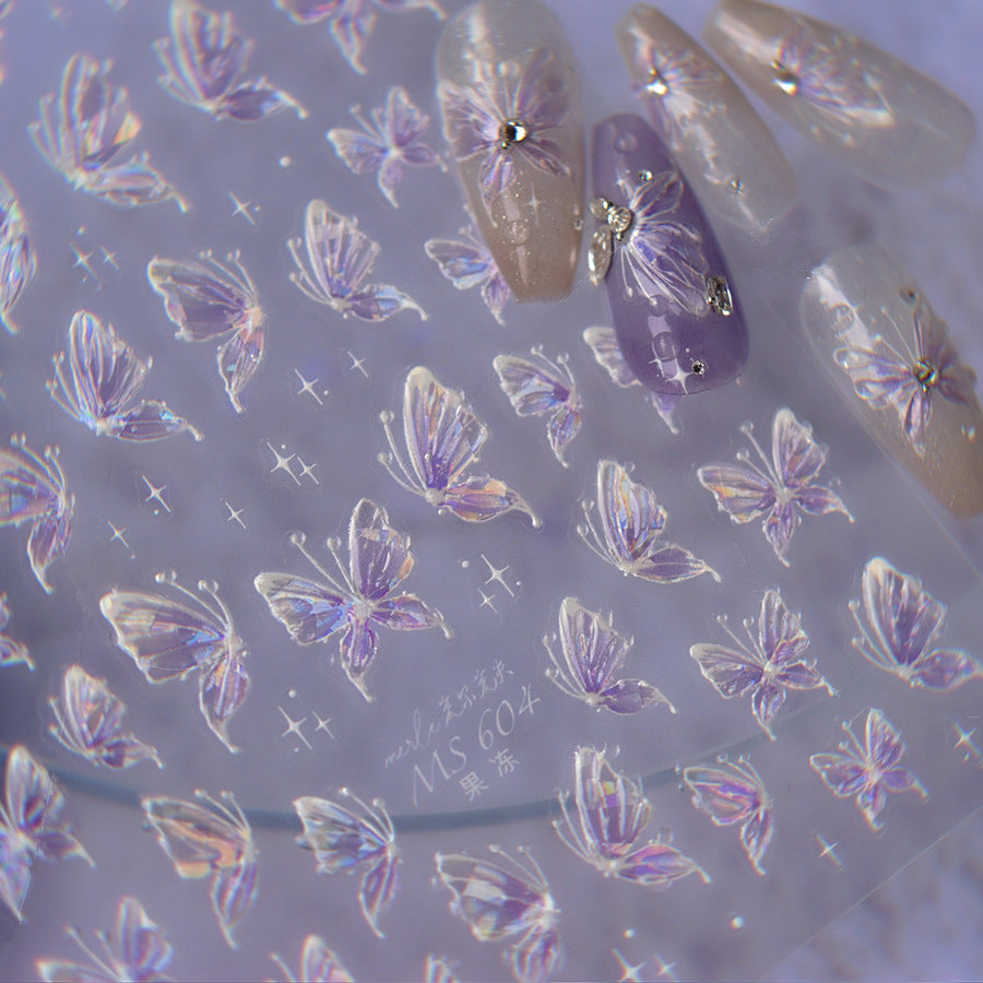 3D Butterfly Nail Stickers - Shimmer Glitter Fairy Wing Nail Art Decals 