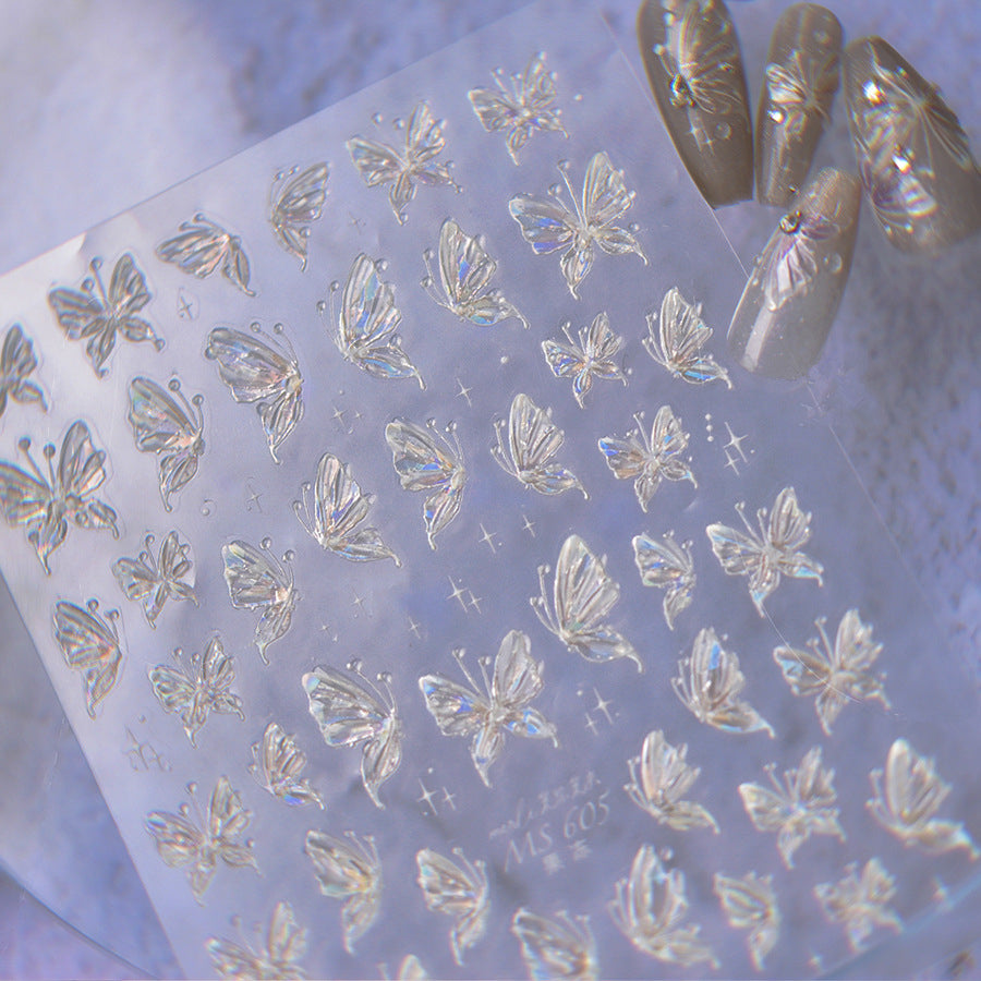 3D Butterfly Nail Stickers - Shimmer Glitter Fairy Wing Nail Art Decals 