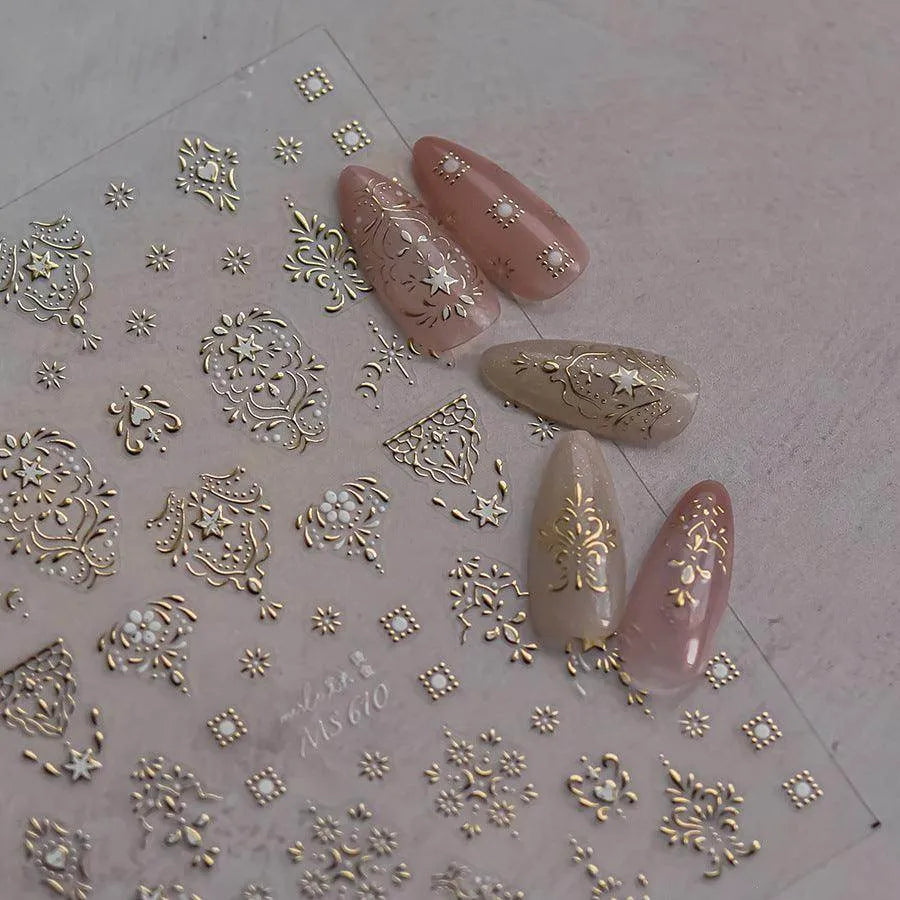 Gold Totem Nail Art Stickers Vintage Damask Adhesive Sticker Decals MS610 Gold