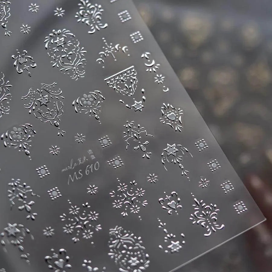 Gold Totem Nail Art Stickers Vintage Damask Adhesive Sticker Decals MS610 Silver