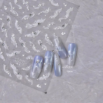 White Lace Nail Art Stickers Lace Bow Pearl Adhesive Embossed Sticker Decals MS623 rhinestone